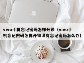 vivo手机忘记密码怎样开锁（vivo手机忘记密码怎样开锁没有忘记密码怎么办）